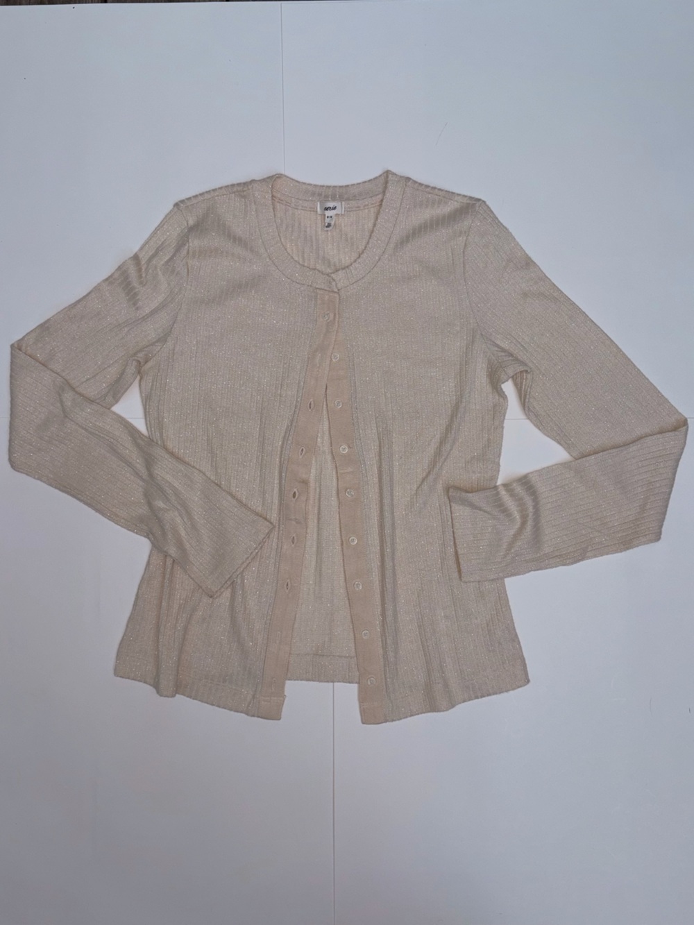 NWOT Aerie Light Beige Shimmer Ribbed Button down long sleeve